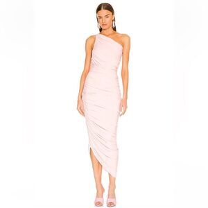 NWT Norma Kamali Diana Gown Blush pink dress ruched midi Revolve XS